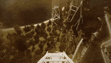 an aerial view of a ferris wheel in the middle of a park