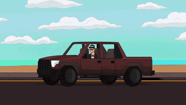 a cartoon of a man in a pickup truck