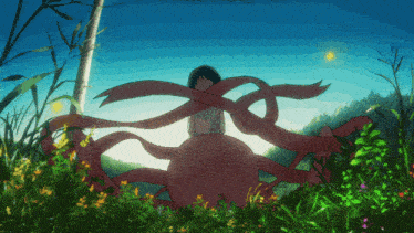 a drawing of a person with ribbons around their body