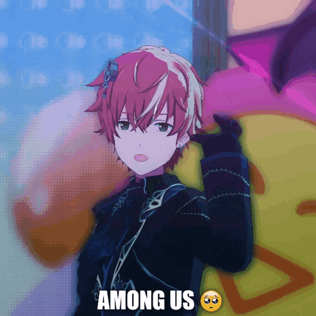 among us is written on a picture of a boy