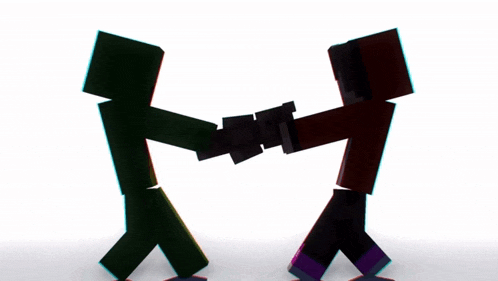 two minecraft characters are standing next to each other with their arms crossed