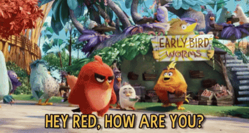 angry birds are standing in front of a building that says early bird worms
