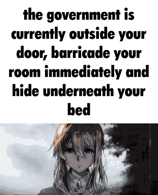 the government is currently outside your door barricade your room immediately and hide underneath your bed