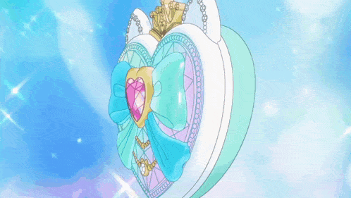 a girl in a blue dress is holding a heart shaped object