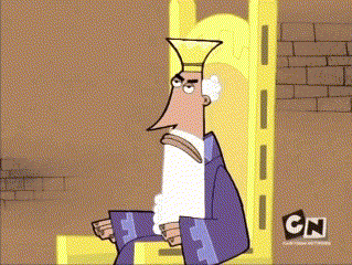 a cartoon of a man sitting on a throne with cn on the bottom