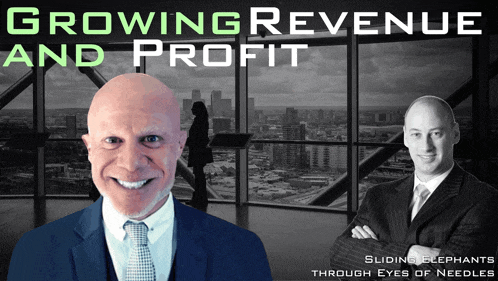 a poster for growing revenue and profit shows two men in suits