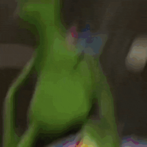 a colorful painting of a green frog with a rainbow colored tail