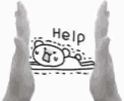 a pair of white gloves are holding a drawing of a person laying down and asking for help .