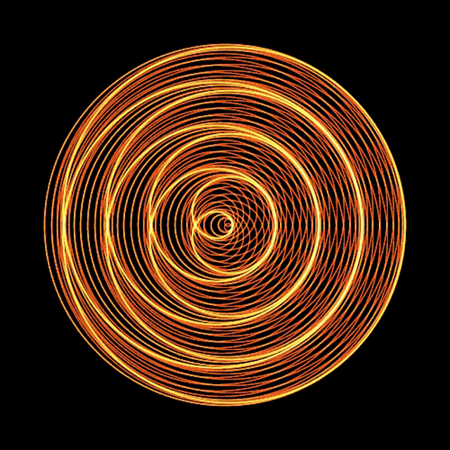 a circle of orange and yellow lines on a dark background