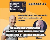 a man is standing in front of a sign that says money mindset mentoring podcast .