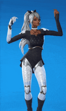 a woman in a black and silver outfit is dancing