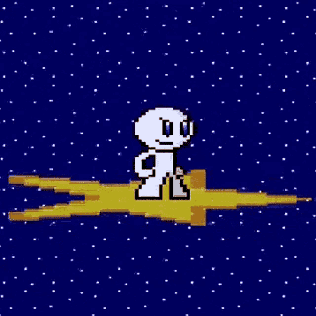 a pixel art drawing of a man standing in the middle of a yellow lightning bolt