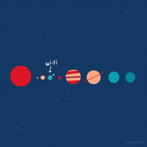 a drawing of the planets of the solar system with wi-fi written on the bottom