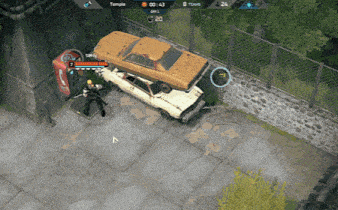 a screenshot of a video game shows a car being destroyed by a player named temple