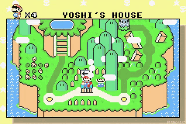 a pixel art of yoshi 's house is shown