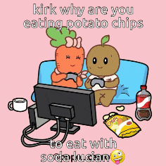 a cartoon of a carrot and an apple playing a video game