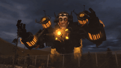 a giant robot with a man 's face on it 's head