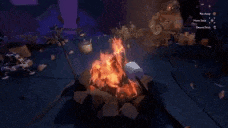 a person is standing next to a fire in a video game .