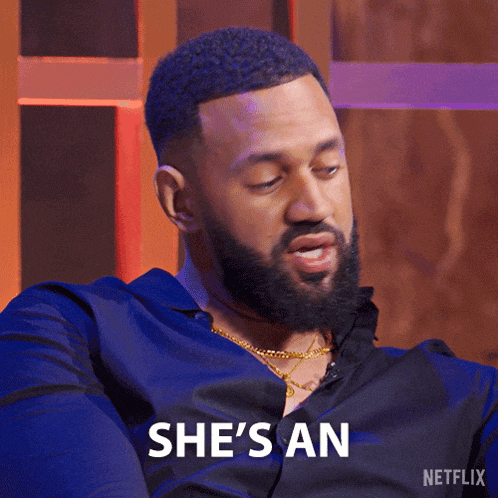 a man with a beard is saying she 's an in a netflix ad