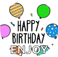 a birthday card with balloons and the words `` happy birthday enjoy '' .