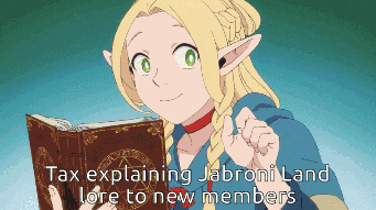 a pixel art of a girl reading a book with the words tax explaining jabroni land lore to new members