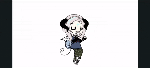 a cartoon of a girl with horns and a backpack holding a video game controller .