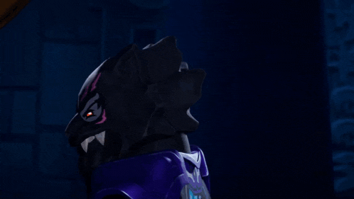 a cartoon character with a purple cape holds a mask
