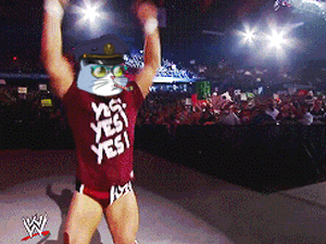 a man wearing a yes yes yes t-shirt