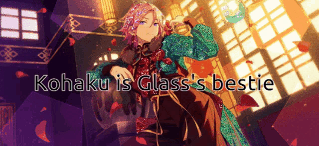 a picture of a girl with the words kohaku is glass 's bestie on the bottom