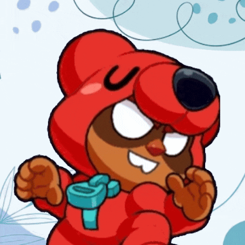 a cartoon drawing of a red bear with the letter u on his face