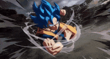 a cartoon character with blue hair and a yellow jacket