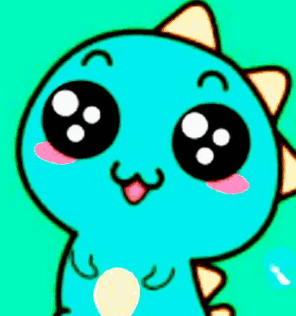 a cartoon of a blue dinosaur with big eyes and a pink tongue