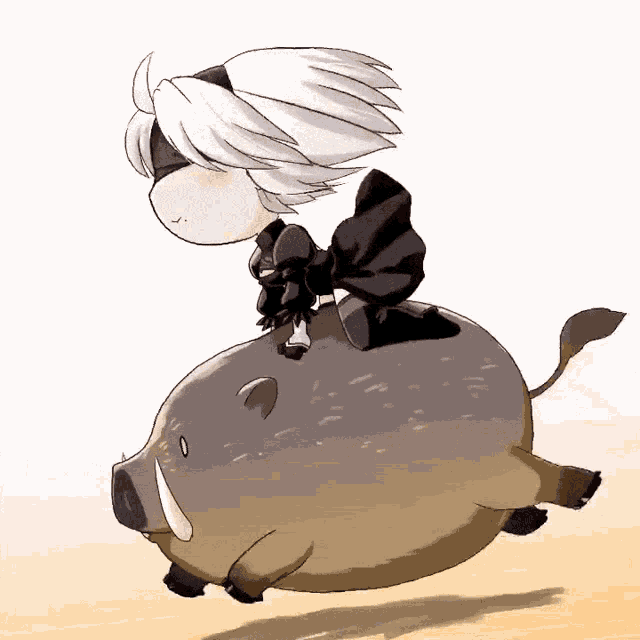 a cartoon of a girl riding on the back of a pig
