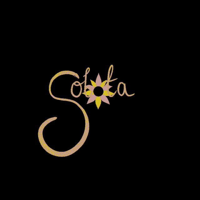 a black background with the letter s and a flower on it