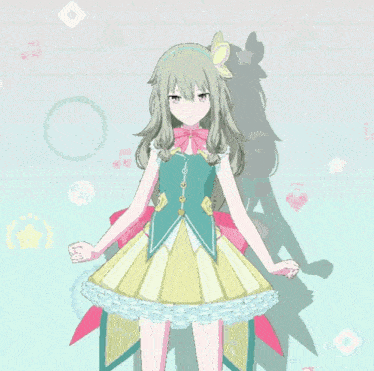 a girl in a green and yellow dress is dancing