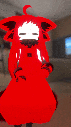 a red and white cartoon character with a mask on