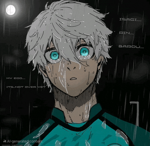 a drawing of a boy with blue eyes and the words " my ego "