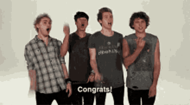 a group of young men standing next to each other with the words congrats written on the bottom