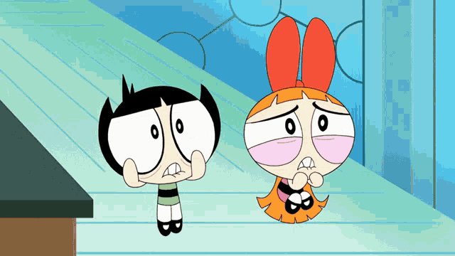 buttercup and blossom from the powerpuff girls are looking at each other