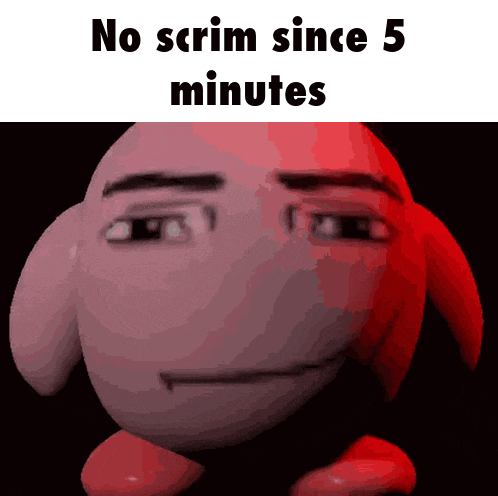 a cartoon character with the words no scrim since 5 minutes above it