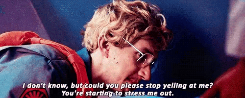 a man wearing glasses is saying " i don 't know but could you please stop yelling at me ? "