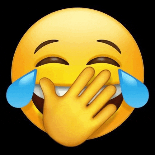 a laughing emoji with tears coming out of its eyes and covering its mouth .