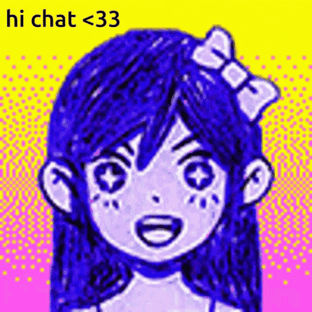 a drawing of a girl with a bow in her hair and the words `` hi chat < 33 '' .