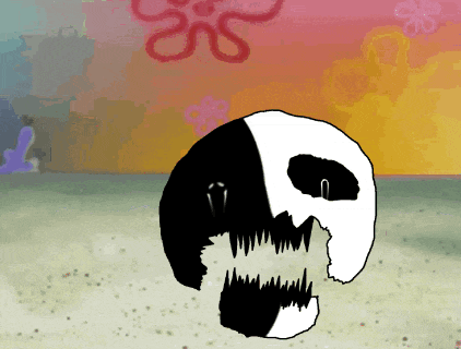 a cartoon drawing of a black and white skull