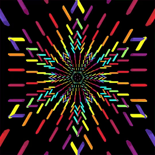 a black background with a circular pattern of colored lines