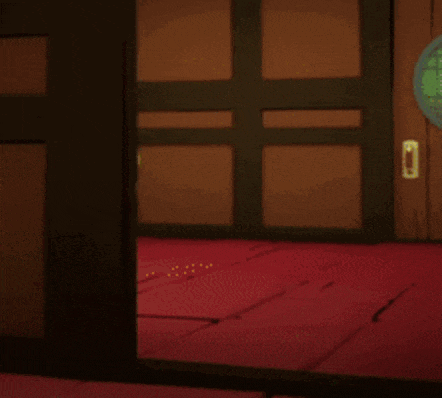 a lego ninjago character is holding a stick in a room .