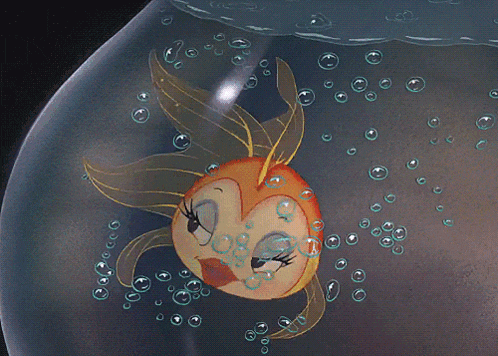 a cartoon fish is swimming in a glass bowl