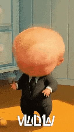 a cartoon baby in a suit and tie is dancing in a room with the words `` vladimir '' written on it .