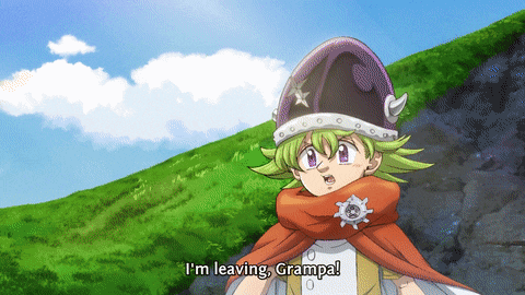 a cartoon character says " i 'm leaving grampa " in front of a grassy hill