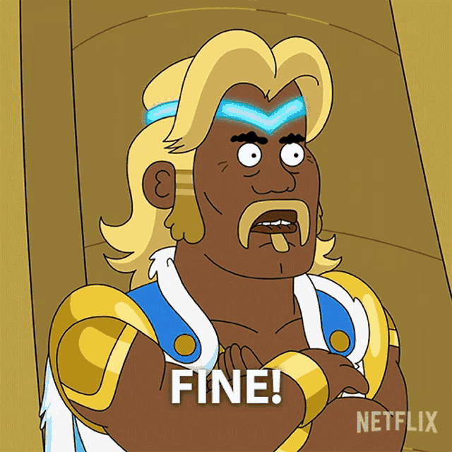 a cartoon of a man with a tongue sticking out and the word fine below him